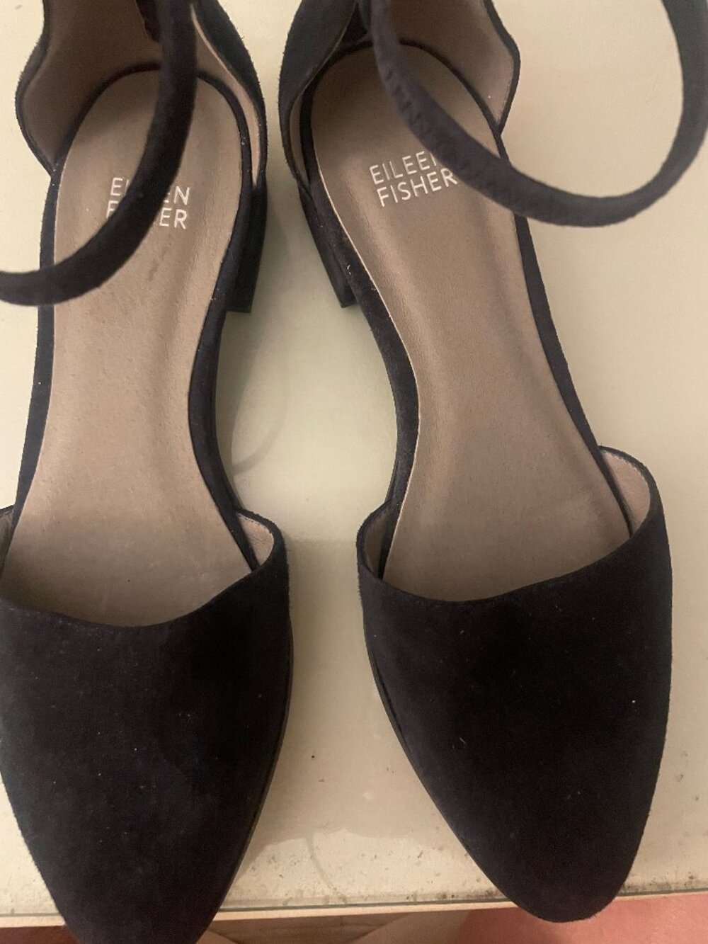 Eileen Fisher Hutton Navy Suede Flat Shoes Ankle Strap Size 7.5